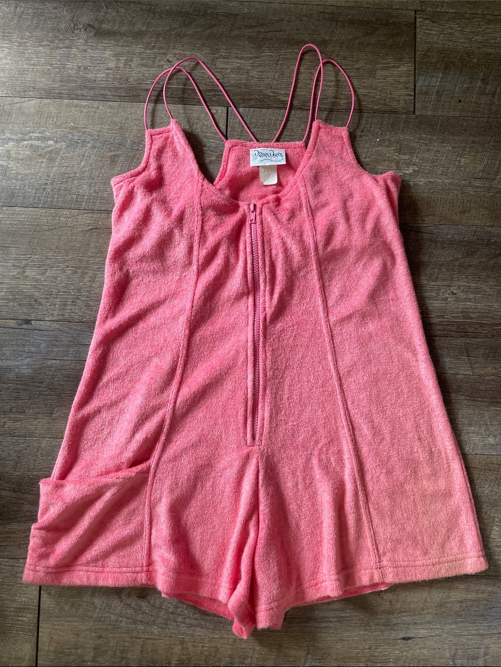 Dream Dance Vintage Pink Terrycloth Zip-Front Tank Romper Y2K